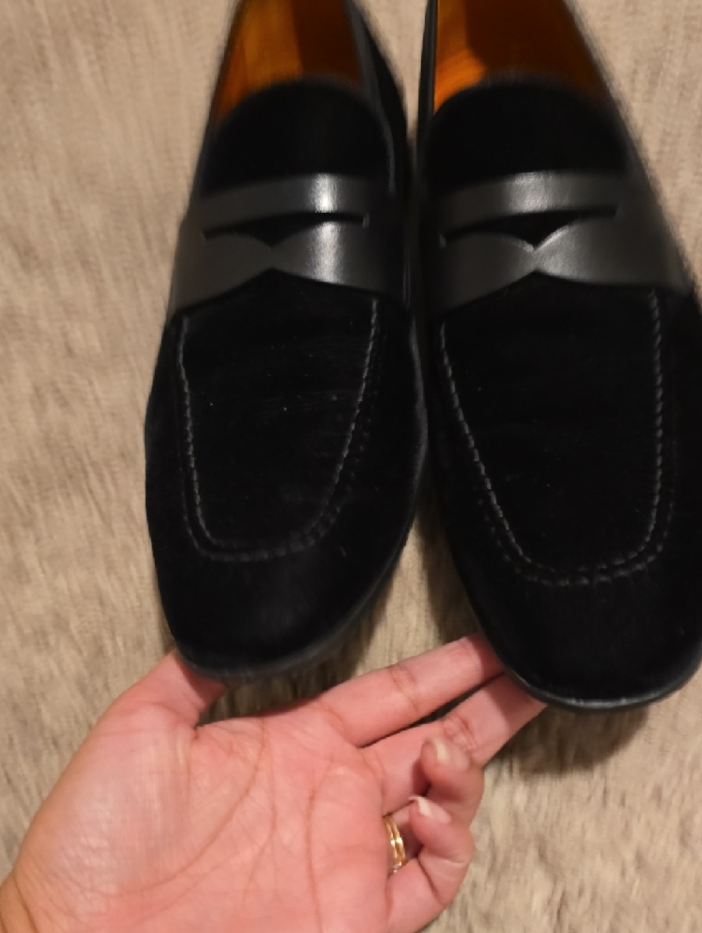 Magnanni Black Velvet Loafers with Orange Lining Eu42.5/US9.5 - Picture 8 of 9